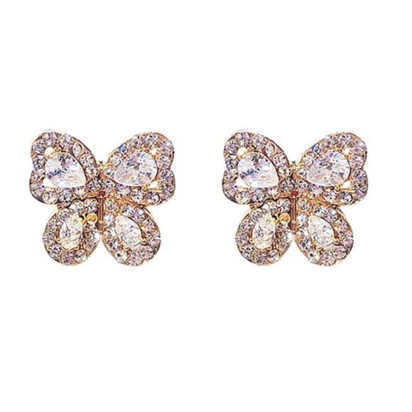 🎁 Shiny Crystal Rhinestone Cute Butterfly Stud Earrings for Women, HA4651 - Picture 1 of 2